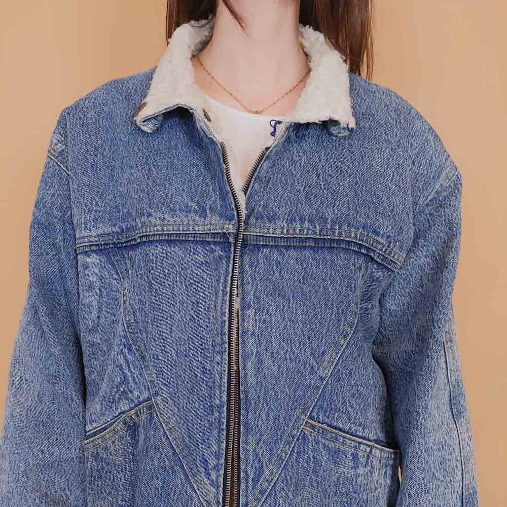 VIN-OUTW-34227 Vintage 90's style denim jacket με γούνα M-L