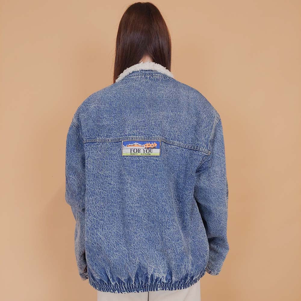 VIN-OUTW-34227 Vintage 90's style denim jacket με γούνα M-L