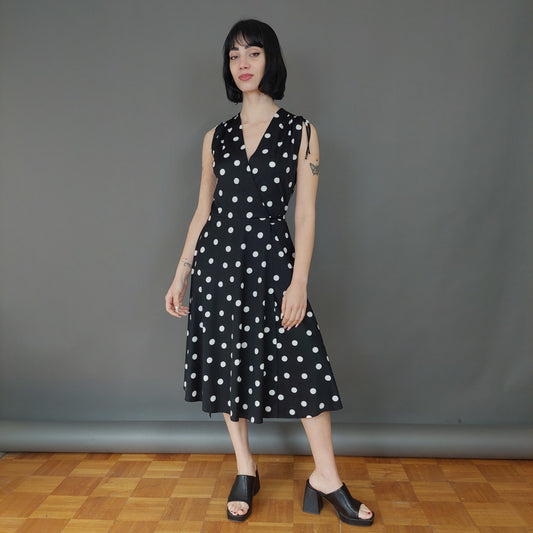 VIN-DR-27004 Vintage φόρεμα πουά μαύρο S-M