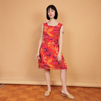 VIN-DR-27430 Vintage φόρεμα floral κοραλί L