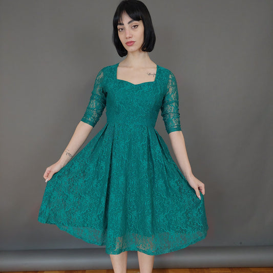 VIN-DR-26999 Vintage φόρεμα σμαραγδί S-M