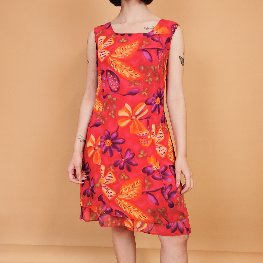 VIN-DR-27430 Vintage φόρεμα floral κοραλί L