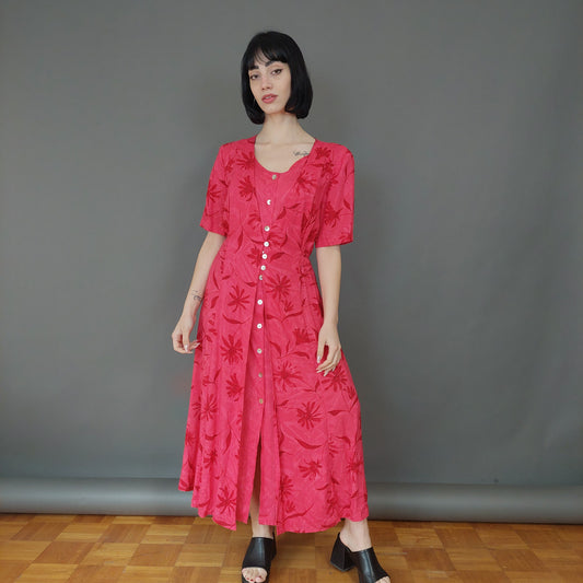 VIN-DR-27007 Vintage φόρεμα floral ροζ L-XL