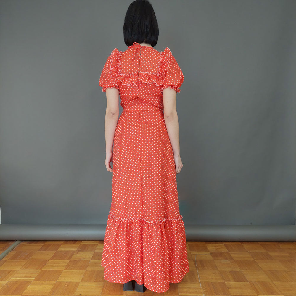 VIN-DR-27042 Vintage φόρεμα πουά κόκκινο S