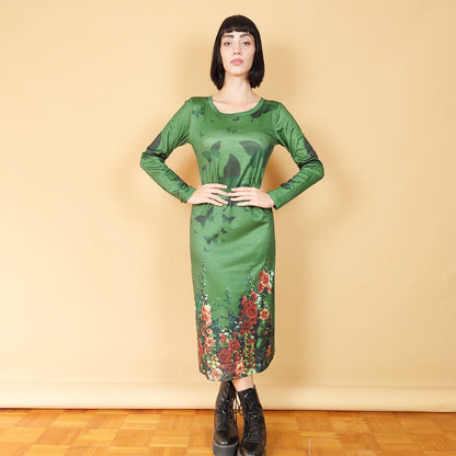 VIN-DR-25129 Vintage φόρεμα φλοράλ πράσινο S