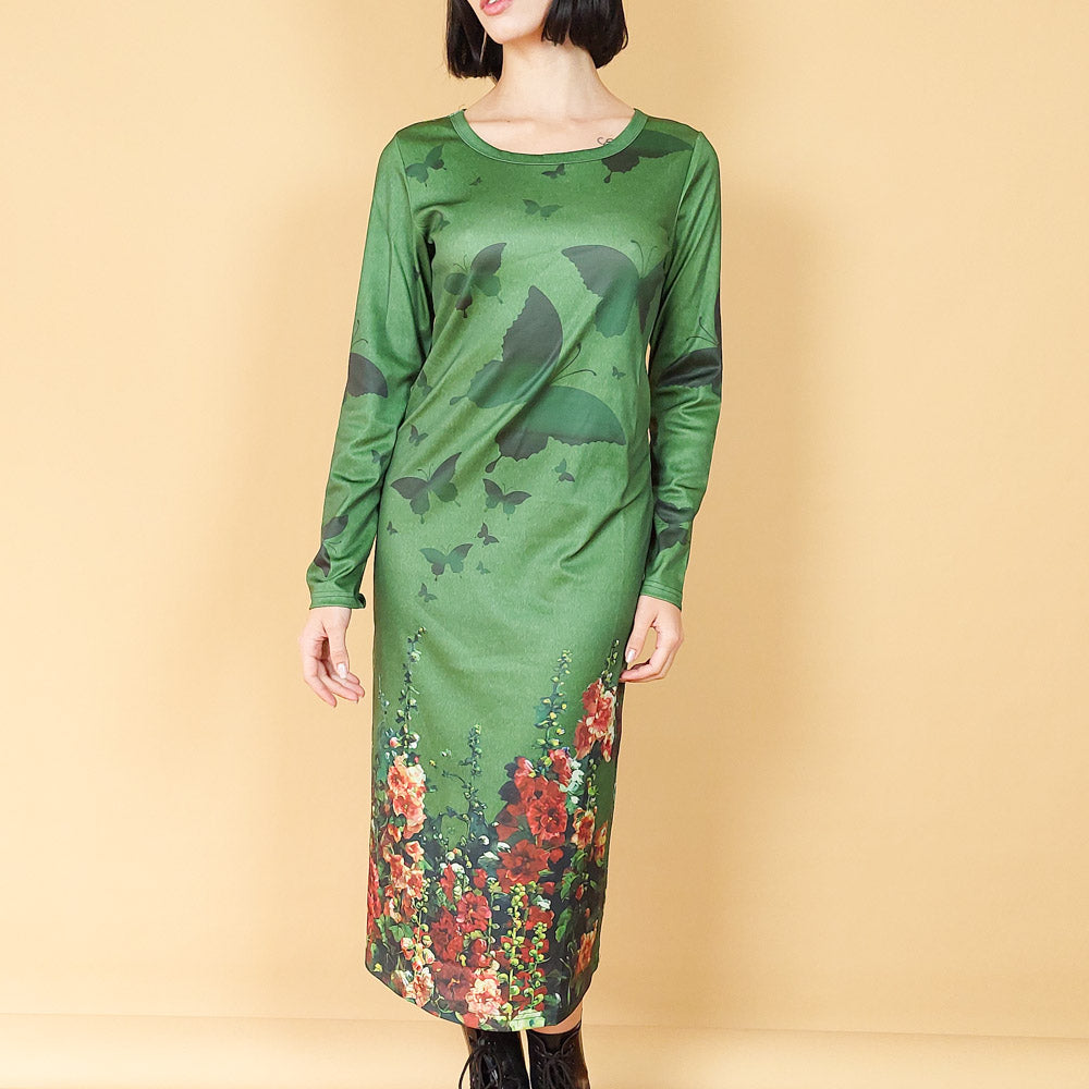 VIN-DR-25129 Vintage φόρεμα φλοράλ πράσινο S