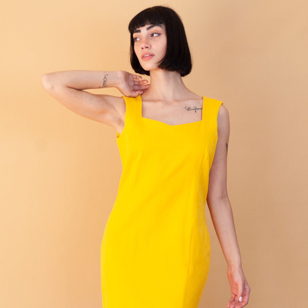 VIN-DR-23845 Vintage φόρεμα κίτρινο M