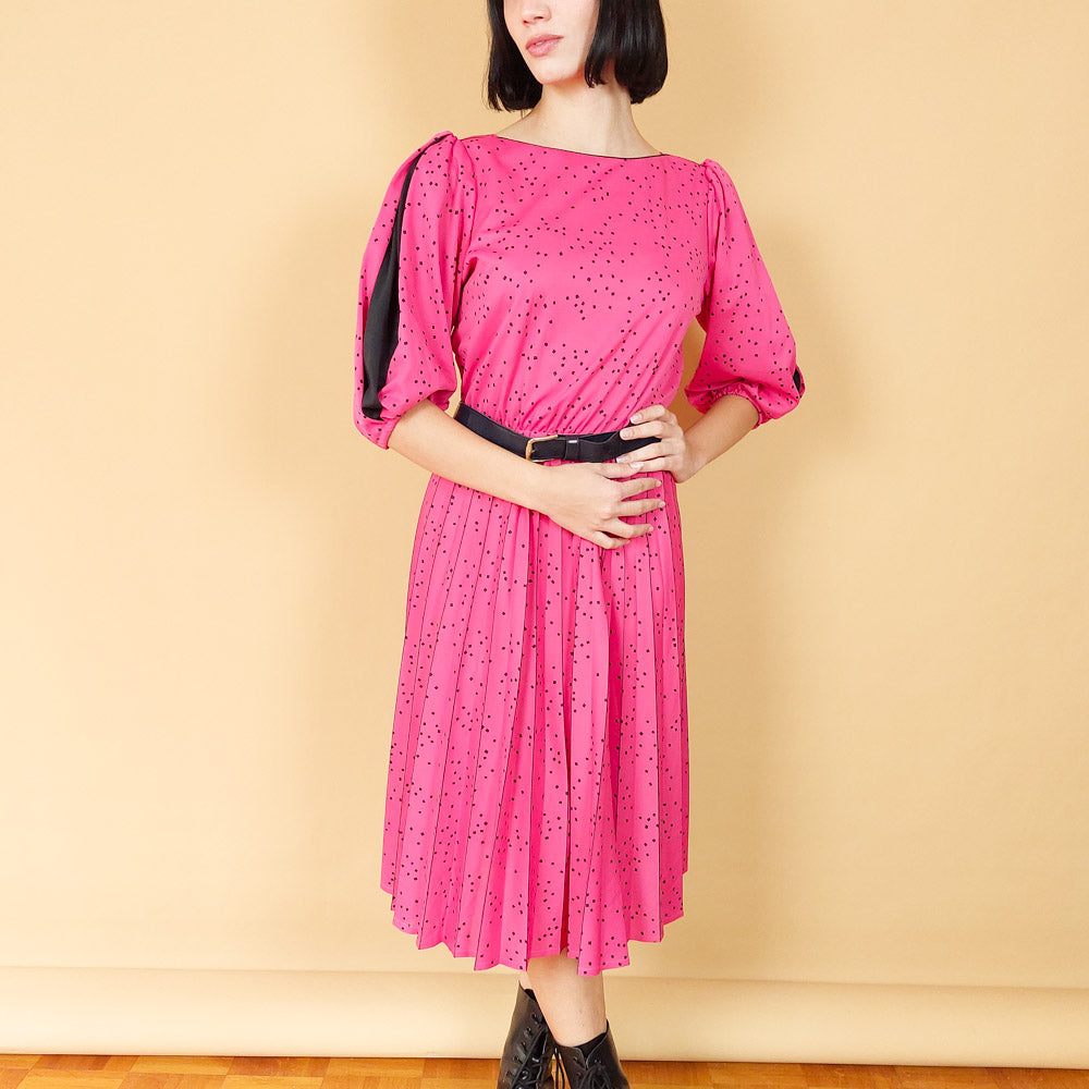 VIN-DR-25133 Vintage φόρεμα ροζ πουά S