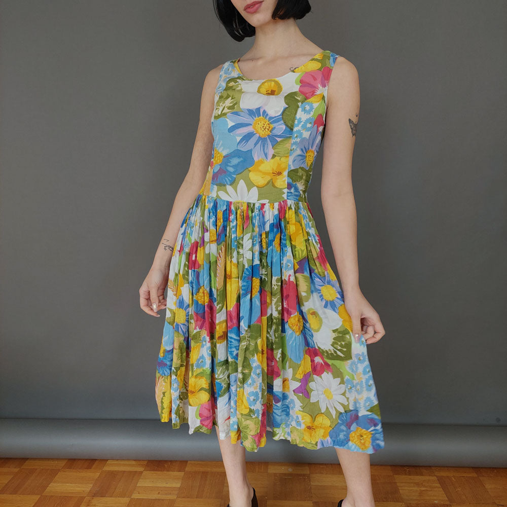VIN-DR-27031 Vintage φόρεμα floral αμάνικο S