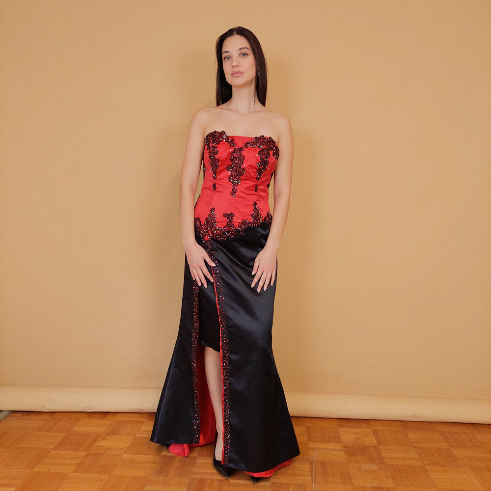 VIN-DR-29564 Vintage party φόρεμα σατέν με πούλιες S