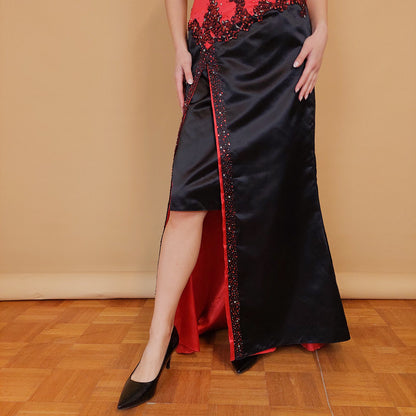 VIN-DR-29564 Vintage party φόρεμα σατέν με πούλιες S