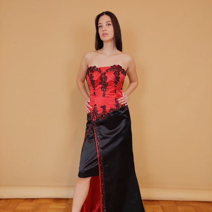 VIN-DR-29564 Vintage party φόρεμα σατέν με πούλιες S