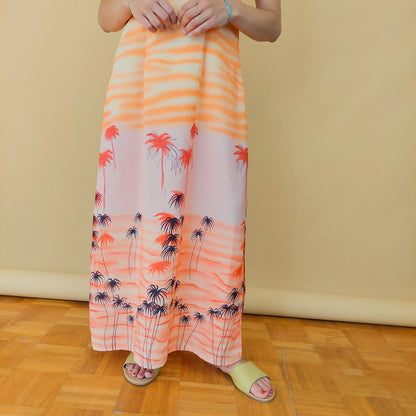 VIN-DR-27817 Vintage φόρεμα αμάνικο maxi summer print M