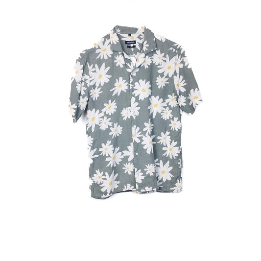 VIN-SHI-34960 Vintage πουκάμισο λινό floral S