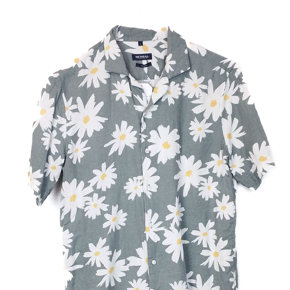 VIN-SHI-34960 Vintage πουκάμισο λινό floral S