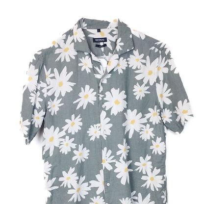 VIN-SHI-34960 Vintage πουκάμισο λινό floral S