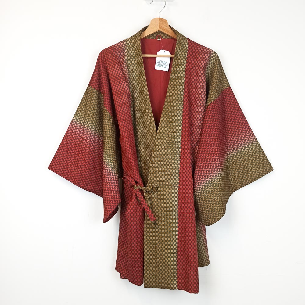 VIN-JAP-25464 Vintage ιαπωνικό haori αυθεντικό πράσινο-κόκκινο Free size