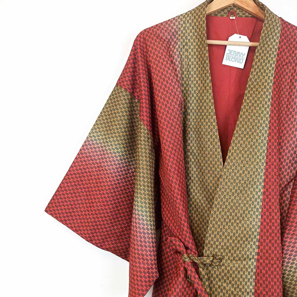 VIN-JAP-25464 Vintage ιαπωνικό haori αυθεντικό πράσινο-κόκκινο Free size