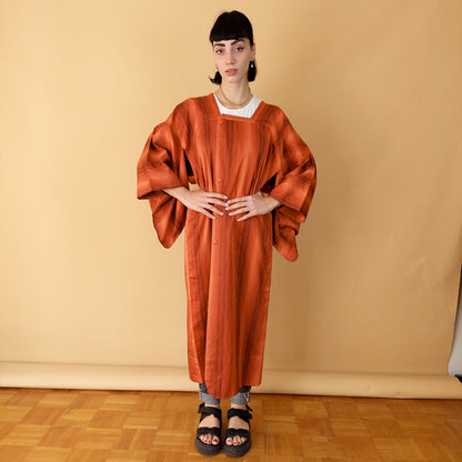 VIN-JAP-24929 Vintage ιαπωνικό κιμονο αυθεντικό πορτοκαλί Free size