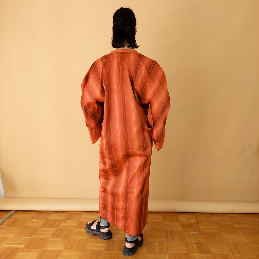 VIN-JAP-24929 Vintage ιαπωνικό κιμονο αυθεντικό πορτοκαλί Free size
