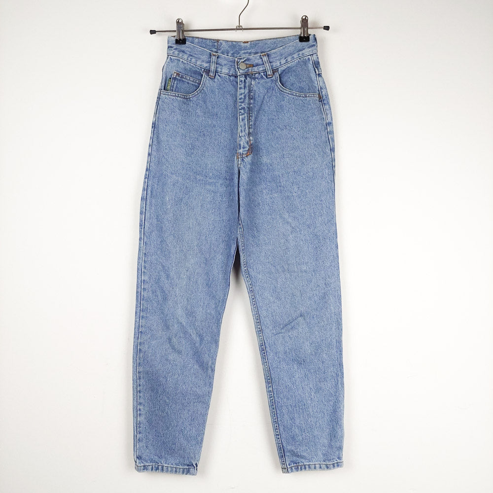 VIN-TR-27386 Vintage παντελόνι denim ψηλόμεσο γαλάζιο με κέντημα λουλουδάκια S