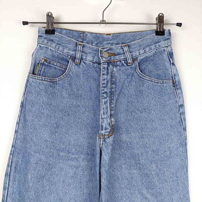 VIN-TR-27386 Vintage παντελόνι denim ψηλόμεσο γαλάζιο με κέντημα λουλουδάκια S