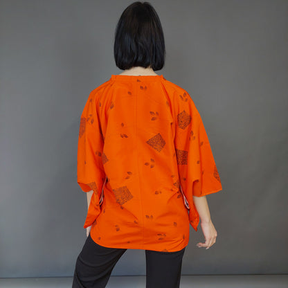 VIN-JAP-26380 Vintage ιαπωνικό haori αυθεντικό Free size πορτοκαλί