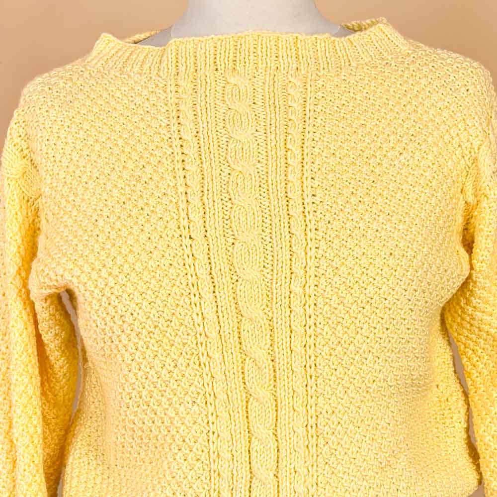VIN-KNIT-35755 Vintage πλεκτή κροπ κίτρινη μπλούζα 90's S-M