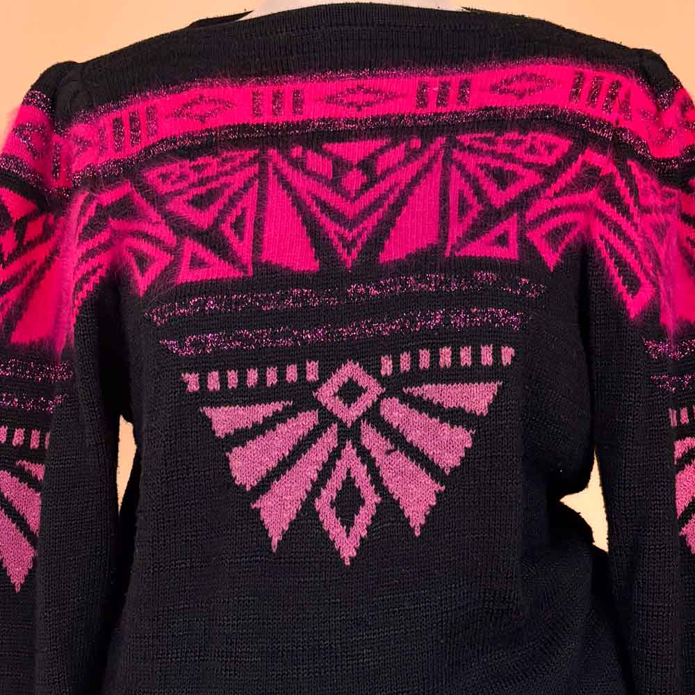 VIN-KNIT-35754 Vintage πλεκτή με μοχέρ λεπτομέρειες μπλούζα 90's M
