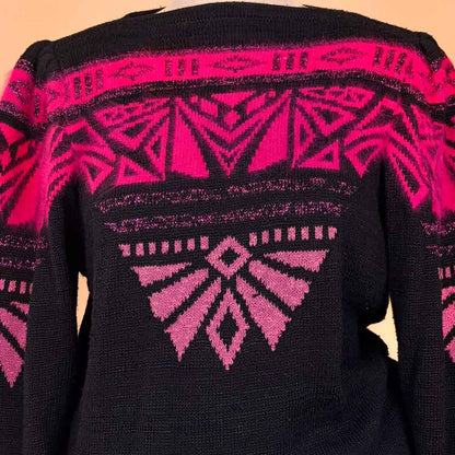VIN-KNIT-35754 Vintage πλεκτή με μοχέρ λεπτομέρειες μπλούζα 90's M