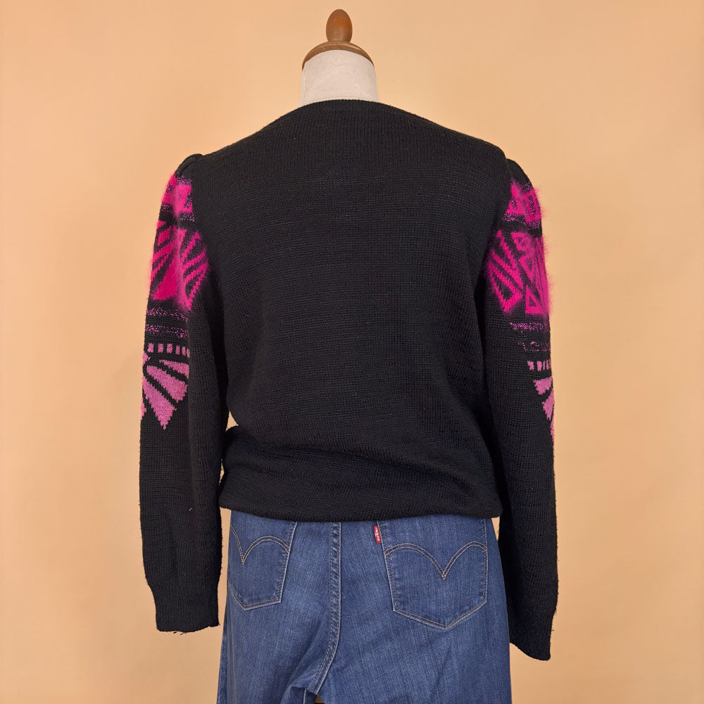 VIN-KNIT-35754 Vintage πλεκτή με μοχέρ λεπτομέρειες μπλούζα 90's M