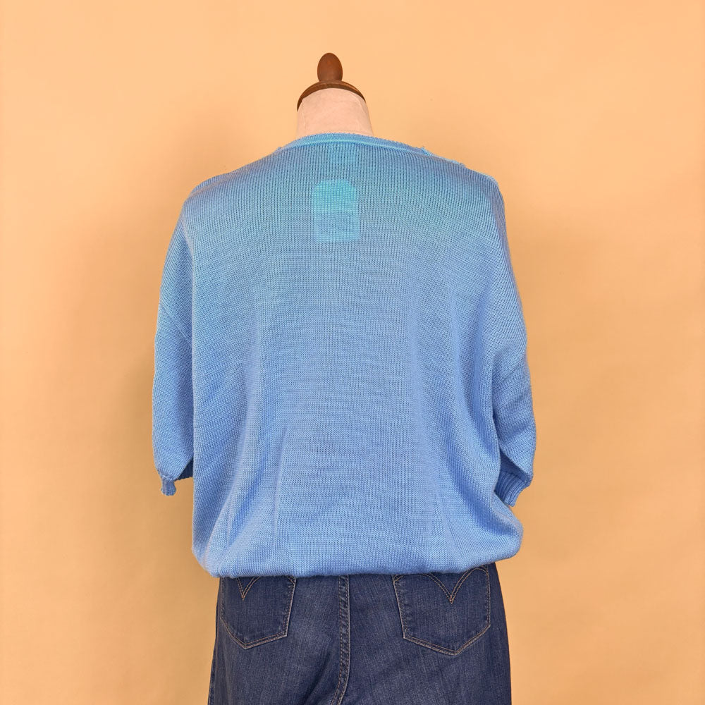 VIN-KNIT-35692 Vintage πλεκτή μπλούζα γαλάζια 90's style XL