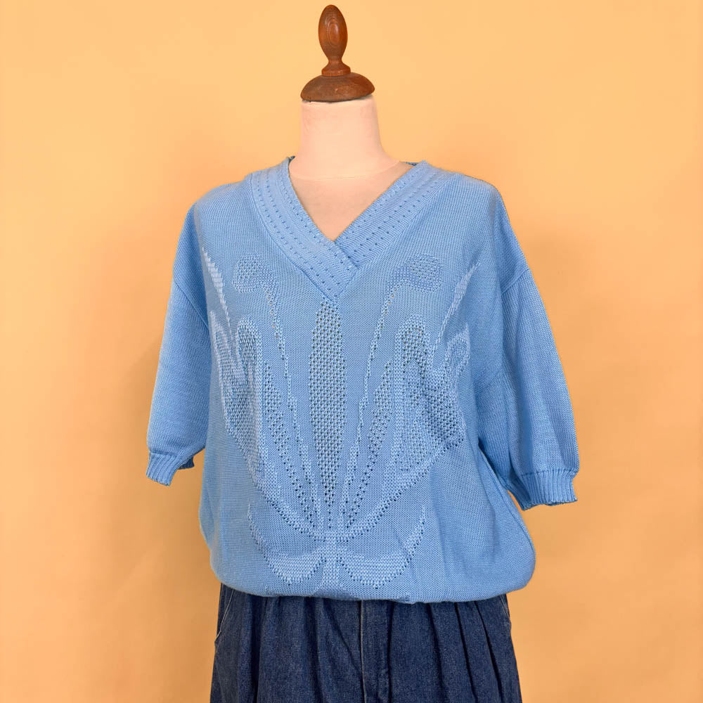 VIN-KNIT-35692 Vintage πλεκτή μπλούζα γαλάζια 90's style XL
