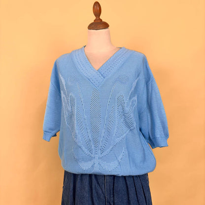 VIN-KNIT-35692 Vintage πλεκτή μπλούζα γαλάζια 90's style XL
