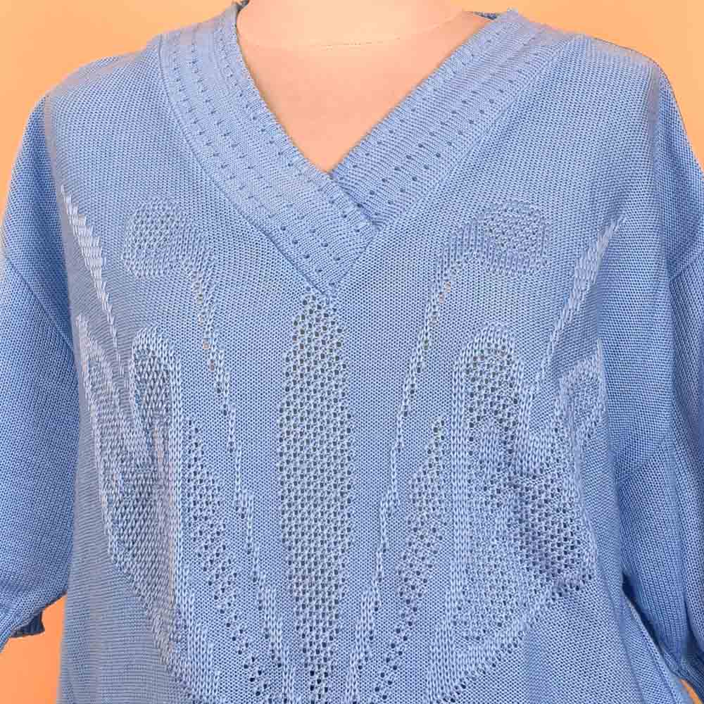 VIN-KNIT-35692 Vintage πλεκτή μπλούζα γαλάζια 90's style XL