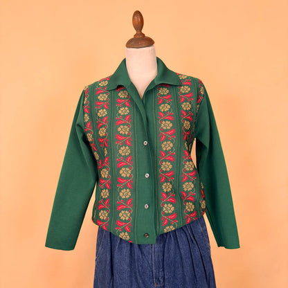 VIN-KNIT-35690 Vintage πλεκτή ζακέτα πράσινη 90's style M