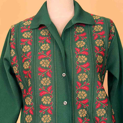 VIN-KNIT-35690 Vintage πλεκτή ζακέτα πράσινη 90's style M