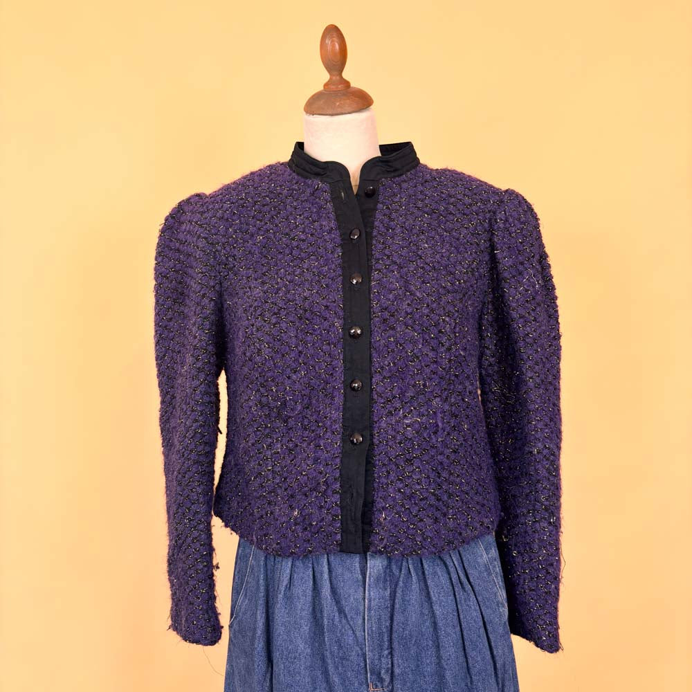 VIN-KNIT-35689 Vintage πλεκτή ζακέτα μοβ 80's style M