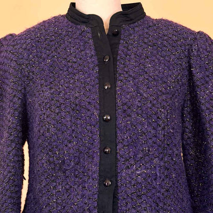 VIN-KNIT-35689 Vintage πλεκτή ζακέτα μοβ 80's style M