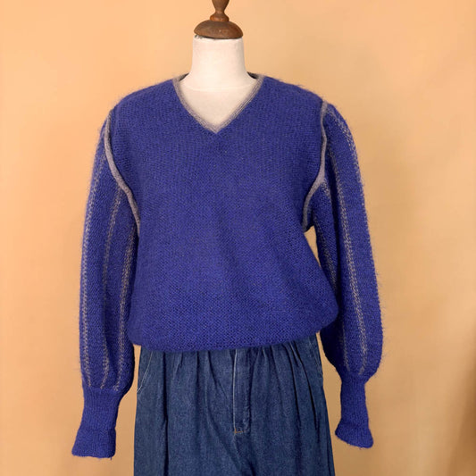 VIN-KNIT-35687 Vintage πλεκτή μπλούζα μοχέρ ηλεκτρίκ 90's style M-L