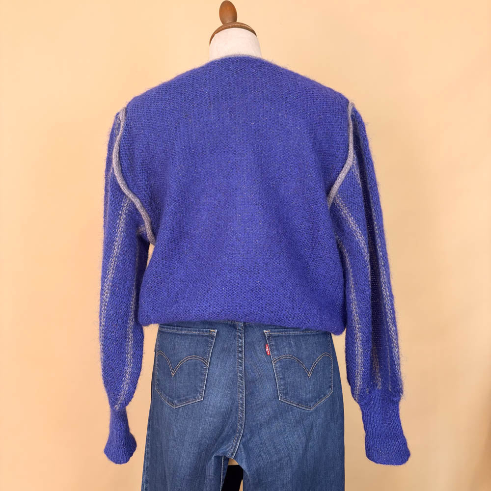 VIN-KNIT-35687 Vintage πλεκτή μπλούζα μοχέρ ηλεκτρίκ 90's style M-L