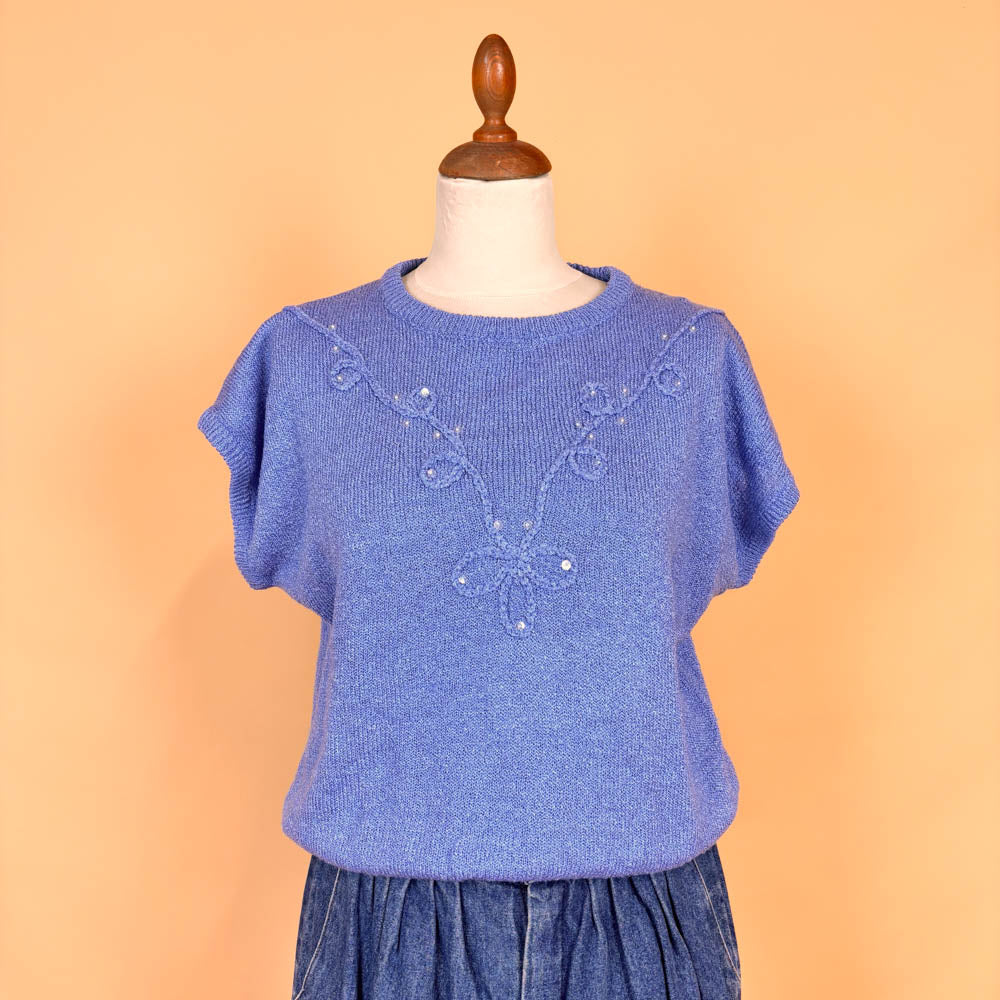 VIN-KNIT-35753 Vintage πλεκτή μπλούζα γαλάζια 90's style M-L