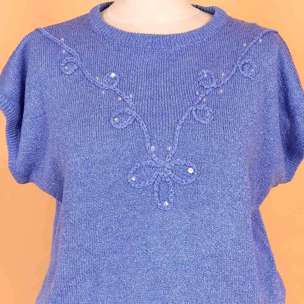 VIN-KNIT-35753 Vintage πλεκτή μπλούζα γαλάζια 90's style M-L