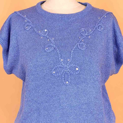VIN-KNIT-35753 Vintage πλεκτή μπλούζα γαλάζια 90's style M-L