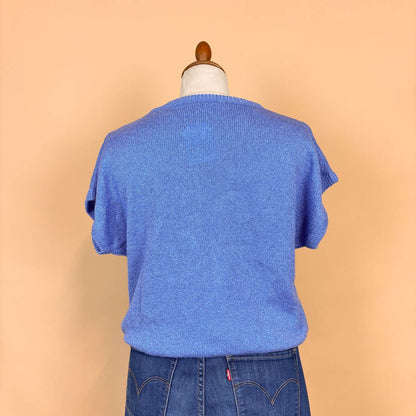 VIN-KNIT-35753 Vintage πλεκτή μπλούζα γαλάζια 90's style M-L