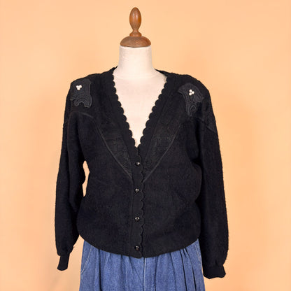 VIN-KNIT-35752 Vintage πλεκτή ζακέτα μαύρη 90's style M-L
