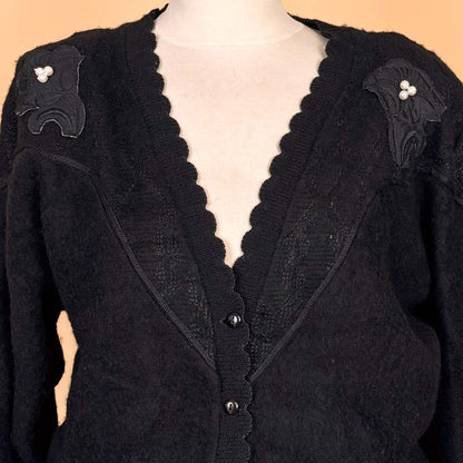 VIN-KNIT-35752 Vintage πλεκτή ζακέτα μαύρη 90's style M-L