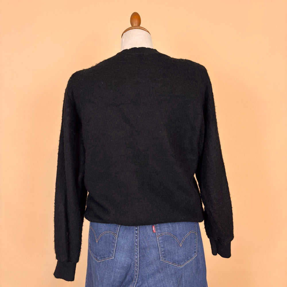VIN-KNIT-35752 Vintage πλεκτή ζακέτα μαύρη 90's style M-L