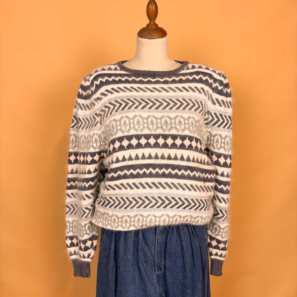 VIN-KNIT-35745 Vintage πλεκτή μπλούζα με μοχέρ 80's style L