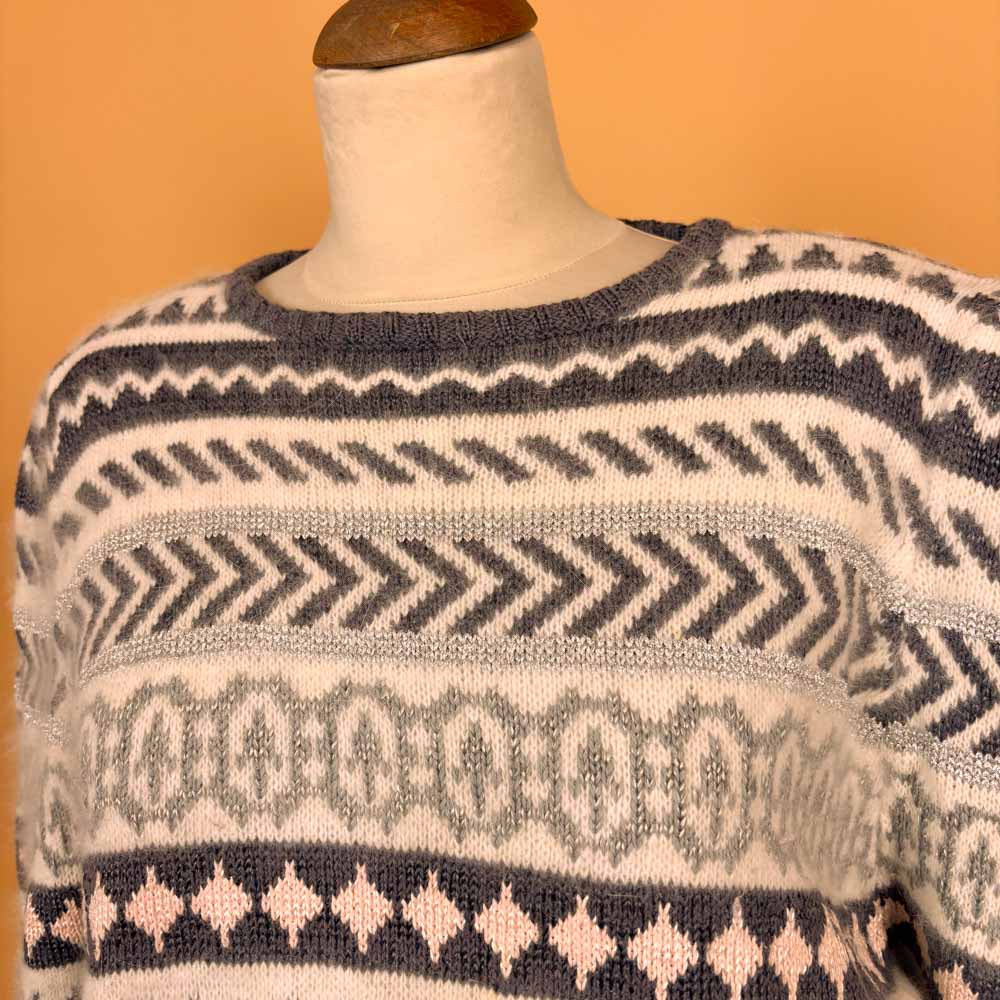 VIN-KNIT-35745 Vintage πλεκτή μπλούζα με μοχέρ 80's style L